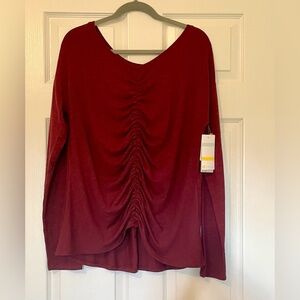 Zella Women's Deep Red Long Sleeved Ruched Blouse Size XL NWT Athleisure